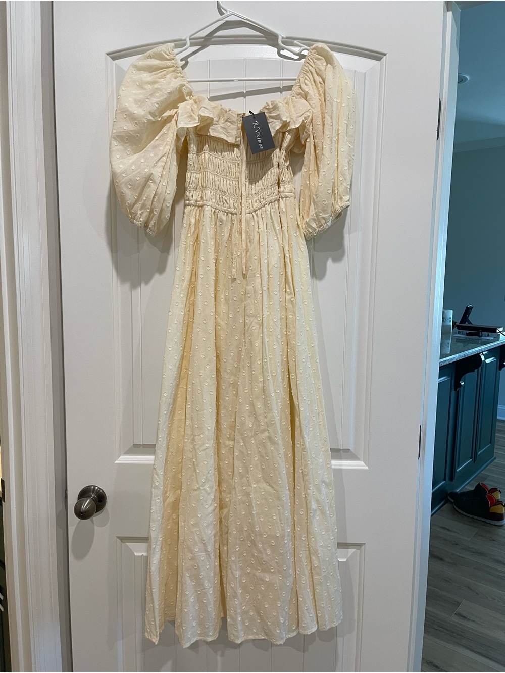 Puff Sleeve Eyelet Maxi Dress - Pale Yellow